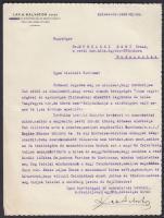 1942 Az Erdély Bánáti Országos Izraelita Iroda elnökének, Lax A. Salvatornak levele Munkácsi Ernő (1896-1950) ügyvéd, jogi író. A Pesti Izraelita Hitközség, majd a Zsidó Tanács főtitkárának.