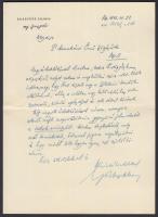 1942 Goldberger Salamon igazgató kézzel írt levele Munkácsi Ernő (1896-1950) ügyvéd, jogi író. A Pesti Izraelita Hitközség, majd a Zsidó Tanács főtitkárának.