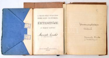 1910,1918 Mairovitz Erzsébet, Munkácsi Ernőné iskolai értesítője és iskolai füzete