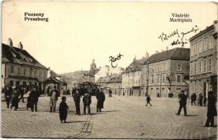 Pozsony, Pressburg; Vásártér, villamos / market square, tram (EK)