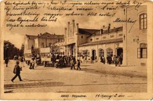 Arad, Vasútállomás, omnibuszok, Kerpel Izsó kiadása / railway station, autobus