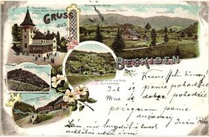 1898 Beskidy, Beskiden - Babia Góra, Salmopol, Touristenhaus auf der Kamitzer Platte b. Bielitz Gruss aus... floral litho