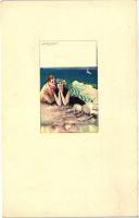 Beach idyll, Italian art deco postcard Anna & Gasparini 462  M-2 s: Mauzan