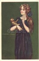 T. Corbella - 2 db megíratlan művészi olasz képeslap, hölgyek / 2 unused Italian art postcards