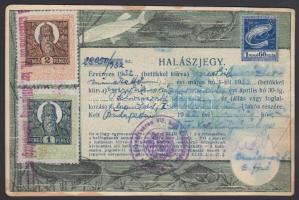 1932 Halászjegy. Litho, okmánybélyegekkel  / Fishing ticket