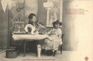 Les Noirceurs d'une Blanchisseuse; játékos képeslap sorozat  első négy része gyerekekkel, hátté...