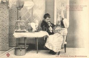 Les Noirceurs d'une Blanchisseuse; játékos képeslap sorozat  első négy része gyerekekkel, hátté...