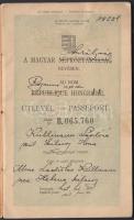 1921 Magyar Népköztársaság útlevél, a Népköztársaság áthúzva / Hungarian People's Republic passport with crossing of the state-form.