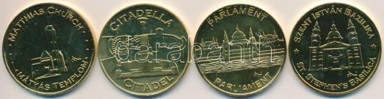 2010. "Budapest érem / Mátyás Templom, Citadella, Parlament, Szent István Bazilika" aranyozott fém emlékérmek (4xklf) (33mm) T:1- egyiken sérült aranyozás