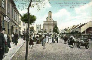 Poprád, Főtér, étterem, piac / Hlavne namestie / Hauptplatz / main square, restaurant, market