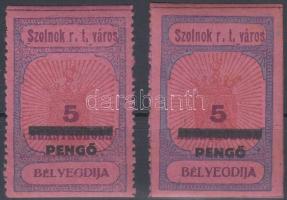 1927 2 db Szolnok városi illetékbélyeg 5P/5AK (40.000)