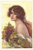 Italian art postcard, girl with grapes, Anna & Gasparini 516-2 s: T. Corbella