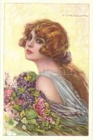 Italian art postcard, girl with flowers, Anna & Gasparini 516-4 s: T. Corbella