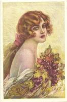 Italian art postcard, girl with grapes, Anna & Gasparini 516-6 unsigned T. Corbella