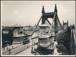 cca 1935 Budapesti hidakról készült nagyméretű, látványos fotók: Erzsébet híd, Ferenc-József híd, Horthy Miklós híd. / Vintage photos of the bridges of Budapest 24x18 cm