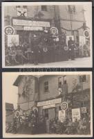 cca 1948 Salgótarján május 1.-i ünnepség, 4 db mozgalmas fotó, rajta a vasútállomás, rendőrök, város...