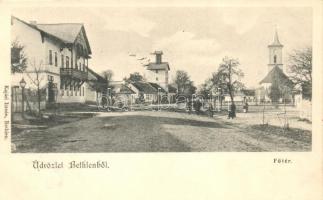 Bethlen, Beclean; főtér, templom, kiadja Kajári István / main square, church
