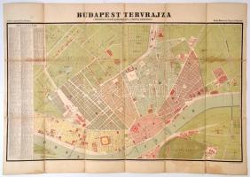 1883 Budapest főváros tervrajza rajzolta Frivisz Ferenc tekintettel az utcák új elnevezésére és a házak számozására. I. : Budapest IV., V., VI., VII., VIII. és IX. kerületei. Litografált térkép, váaszonra kasírozva, rajta tollal írt hosszú vonal. 90x63 cm. Ritka!