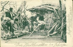 Bulgarian soldiers baking bread