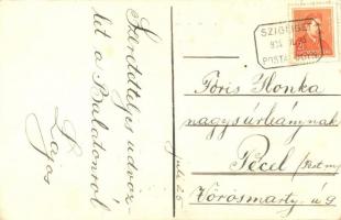 1934 A péceli  910. sz. FÁY cserkészcsapat kézzel rajzolt képeslapja / hand-drawn Hungarian scout gr...