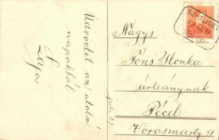 1934 A péceli  910. sz. FÁY cserkészcsapat kézzel rajzolt képeslapja / hand-drawn Hungarian scout gr...