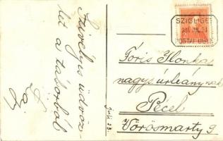 1934 A péceli  910. sz. FÁY cserkészcsapat kézzel rajzolt képeslapja / hand-drawn Hungarian scout gr...