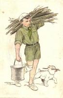 3 db Márton szignós cserkész képeslap vegyes állapotban / 3 boyscout art postcards pinxit Márton L