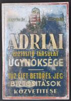 cca 1920 Adriai biztosító társaság zománcozott fémtábla foltokkal 26x36 cm