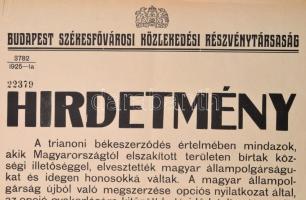 1926 BESZKART hirdetmény az elszakított területekről származó alkalmazottak okmányügyével kapcsolatb...