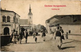 Beregszász, Berehove; Werbőczy tér, Meisels Áron péküzlete; Auer K. és Kovács K. kiadása / Street, shop