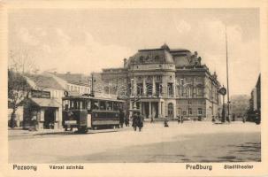 Pozsony, Pressburg, Bratislava; Városi színház, kiadja Kaufmann / theatre, tram