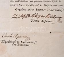 5832 [cca 1829] A hannoveri Fekete Medve páholy német nyelvű oklevele Jacob Rauscher (1771-1834) ném...