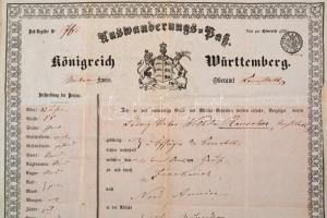 1868 A Württembergi Királyság német nyelvű útlevele amerikai utazáshoz /

1868 A passport issued b...