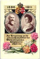 1911 Zur Erinnerung an die silberne Hochzeitsfeier des Württembergischen Königspaares /  The Royal couple of Württemberg, 25. anniversary, litho s: P. Schnorr