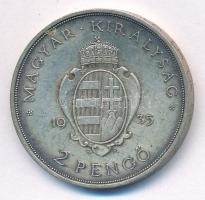 1935. 2P Ag "Pázmány" T:1- patina Adamo P7.1