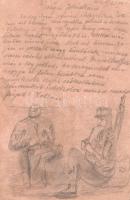 1915 Kézzel rajzolt tábori posta levelezőlap K.u.k. MILITÄRZENSUR SITZ DER KOMMISSION (13.) SÁTORALJAÚJHELY