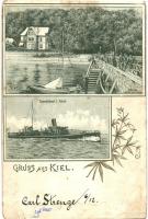 Torpedoboot in Fahrt, Kiel Bellevue / German Kaisermarine, floral litho (Rb)