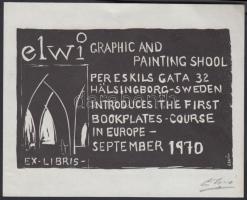 Elwi Carlsson Ex libris. Linó, Jelzett / Lino engraving signed. 15x12 cm