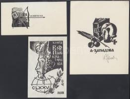 5 db különböző szovjet ex libris. Fametszet, némelyik jelzett / Russia 5 bookplates wood-engraving. ...