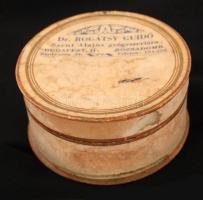 Rogátsy Guido Szent Alajos gyógyszertára (Bp. II. Rózsadomb) gyógyszeres doboza, d: 8,5 cm /  Medicine box from the pharmacy of Guido Rogátsy, Buda, Hungary, d: 8,5 cm