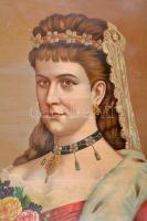 cca 1890 Elisabeth Kaiserin von Österreich, nagyméretű dombornyomott, gazdagon díszített litho, Kuns...