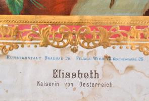 cca 1890 Elisabeth Kaiserin von Österreich, nagyméretű dombornyomott, gazdagon díszített litho, Kuns...