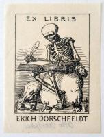 Otto W.: Ex libris Erich Dorschfeldt Fametszet. Jelzett a dúcon. / Bookplate, signed on the print. Wood engraving. 11x8 cm