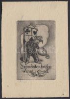 Drahos István (1895-1968):Bridge, kártya ex libris. Rézkarc. Jelzett. / Card game bookplate. Engraving, signed. 10x15 cm