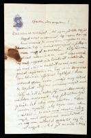 Hegedüs Sándor (1847-1906) közgazdász, későbbi miniszter, a Magyar Tudományos Akadémia tagja kézzel ...