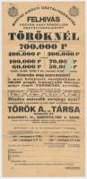 ~1939. "Török A. és Társa Bankház Rt. - Magyar Királyi Osztálysorsjáték" felhívás 3db szelvénnyel