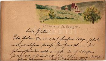 1897 Szentgyörgy, Sankt Georgen, Jur pri Bratislave; Rozália kápolna, kézzel festett látkép  2kr. Ga. levelezőlapon / hand-painted postcard (gyűrésnyomok / creases)