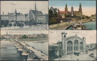 4 db háború előtti német városképes lap / 4 German pre-1945 town-view postcards (Leipzig, Dresden, Berlin)