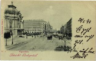 1898 Budapest XIII. Lipót körút, Vígszínház, útépítés; Verlag D. Halberstadt