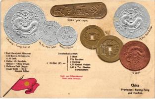 China, Prowinzen Kwang-Tung und Hu-Peh; Set of coins Emb. litho